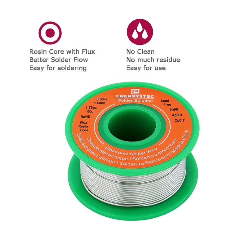 E ENERSYSTEC 1.5mm Electronic Solder Wire Lead Free Rosin Flux Core Diameter 0.06in Large Size Solder Wire Gauge 1.76oz 50g Sn99 Ag0.3 Cu0.7 Flow Electric Soldering Unleaded PB Free - Image 4